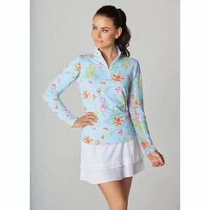 IBKUL Women's Joanna Print Mock Neck Top Blue Stripe Floral Size XS